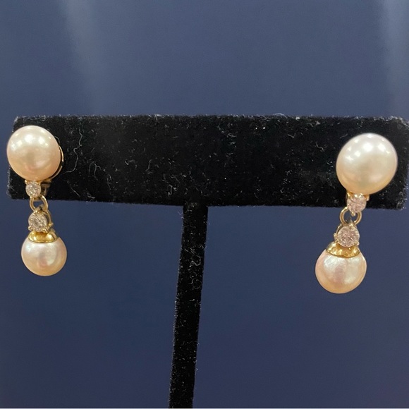CULTURED SALTWATER PEARL AND DIAMOND EARRINGS 18K - Picture 2 of 12